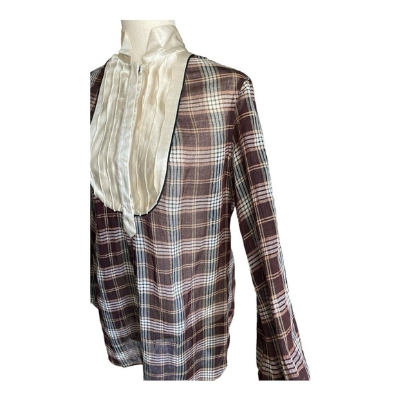 3.1 PHILLIP LIM-BROWN PLAID SEMI SHEER TOP OR MINI DRESS-SIZE 4 - Picture 4 of 11